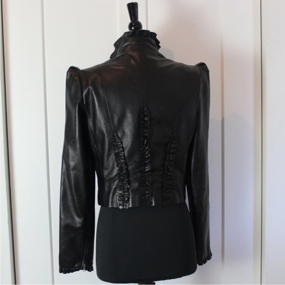 cacharel Holt Renfrew leather ruffle puff shoulder jacket - Picture 3 of 13